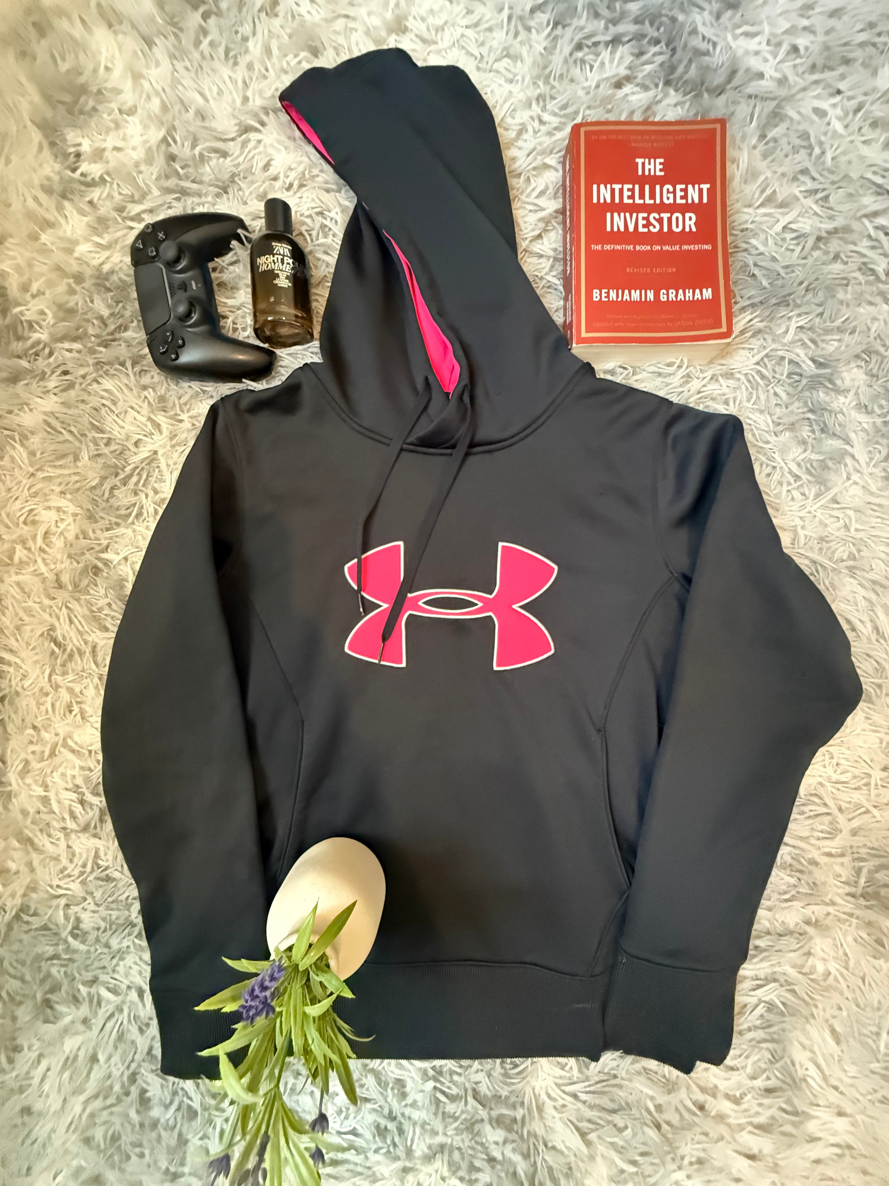 Under Armour Black Hoodie with Hot Pink Logo & Hood Lining